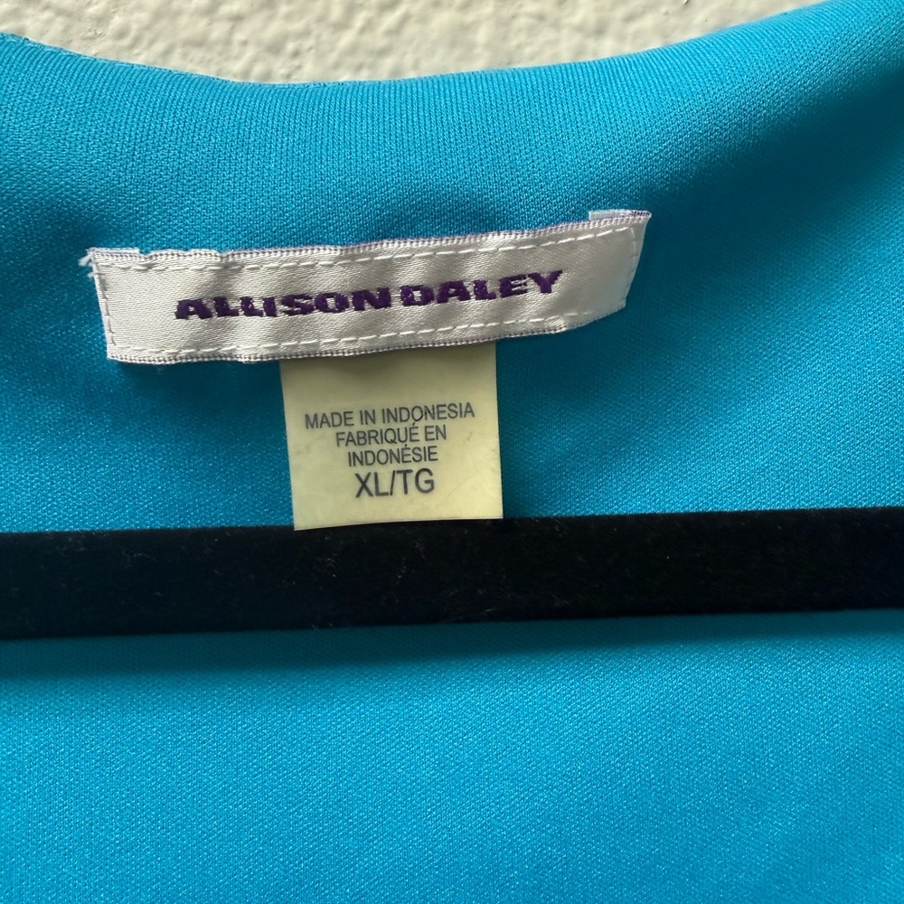 Allison Daley Teal Lace Overlay Blouse XL Short Sleeve Career Top - Picture 3 of 7